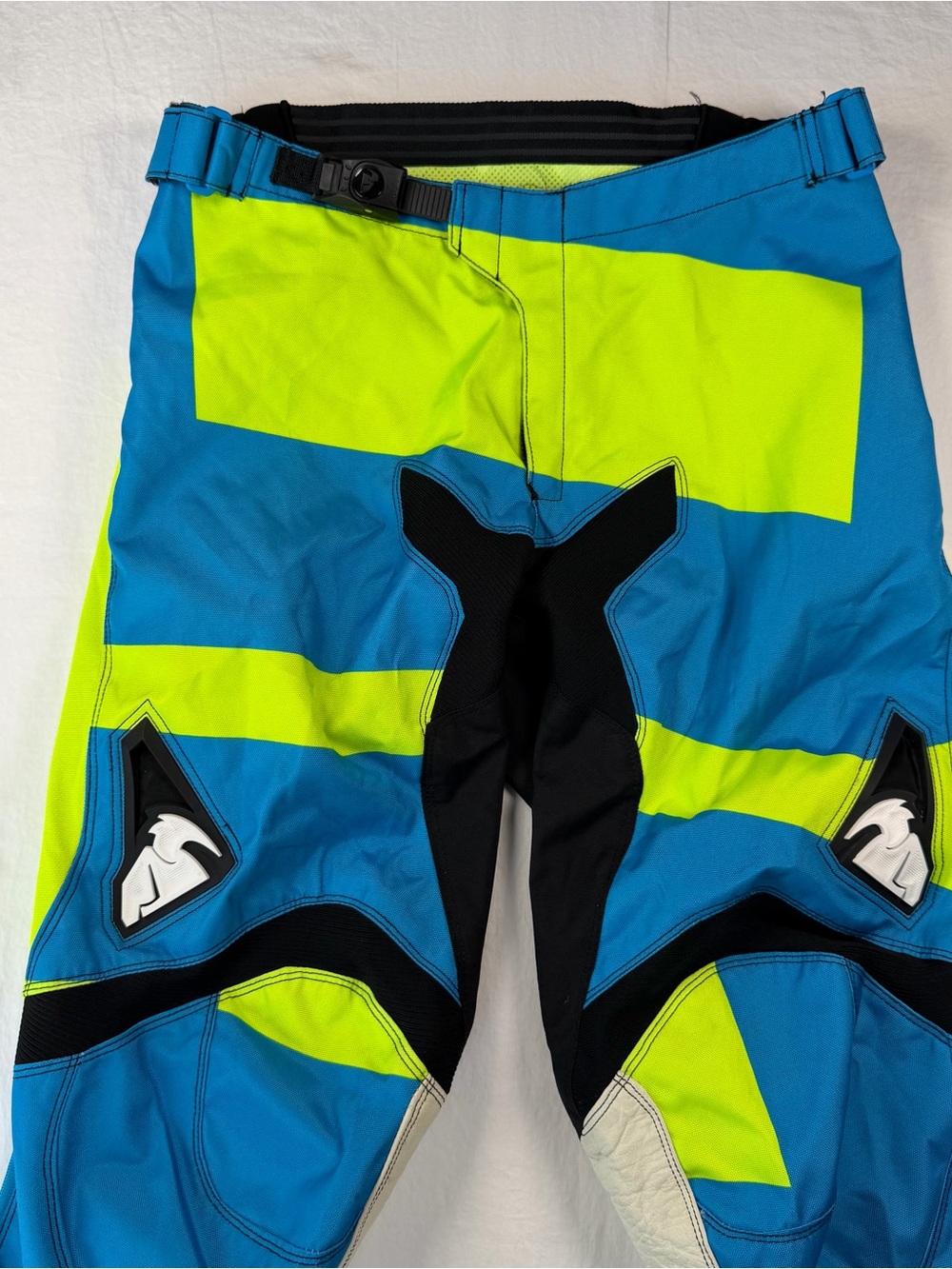 Thor Motocross Pants Mens 32 Blue Yellow Leather Knee MX Dirt Bike Off Road